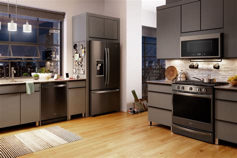 black stainless steel appliances with maple cabinets|black stainless appliances kitchen ideas.